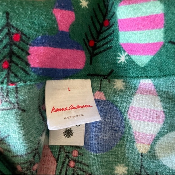 Hanna Anderson Christmas Flannel Pajama set unisex Top Large Bottom Medium - Picture 4 of 7